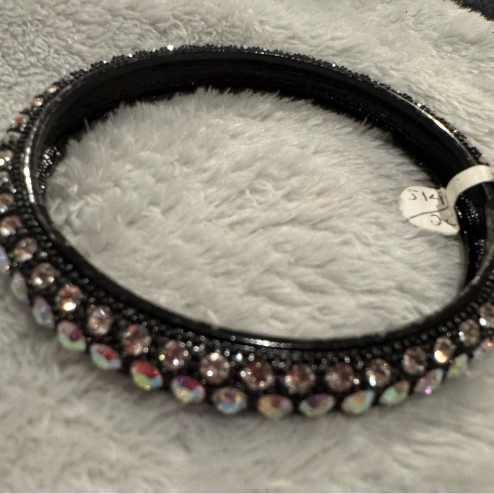 AB rhinestone black bangle bracelet